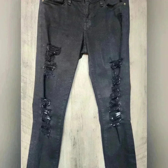 Frame Denim Le Skinny De Jeanne Jeans in Film Noir Black Distressed Size 24 - Picture 3 of 9